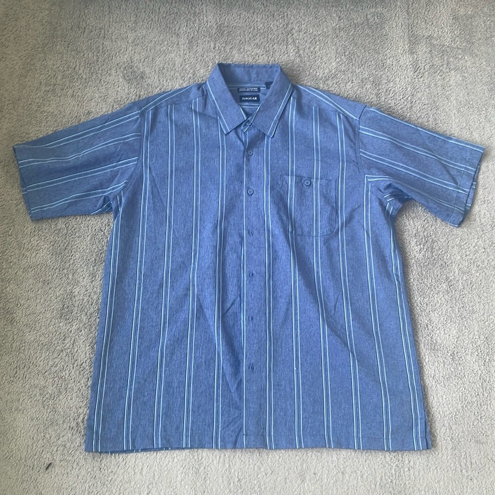 EC Haggar Blue Stripped Short Sleeve Button Up Shirt - Size XL